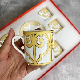 Cups Saucers Gold 6 Stcs Top Grad Bone Porzellan Kaffee Vintage Keramik On-Glazed Advanced Tee und legt Luxusgeschenke fest