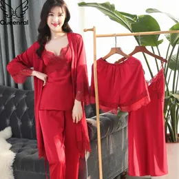 Женская женская снаряда атласная Queenral Silk Pajamas Женщины 5 кусоч