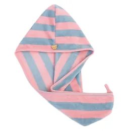 Coral velvet Striped Fast Dry Hair Shower Caps Towel women girls Absorbent Dry Bathroom Bath Cap Soft Turban Towels