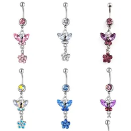 Navel Bell Button Rings Mticolor Butterfly Flower Medical Steel Puncture Jewelry Umbilical Nail Diamond Inlay Dance Belly Ring Acc Dhimx