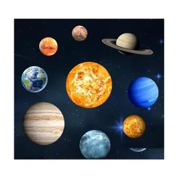 ديكور الجدار 9pcs/مجموعة 9 كوكب شمسي نظام فلوريسنت عصا الكون المجرة الأطفال غرفة نوم غرفة نوم ملصقات مضيئة 220613 إسقاط dhxbv