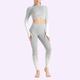 Active Sets Stripe Fitness Suit Seamless Yoga Set Stretch Sports Ropa Deportiva Mujer Gym Workout Clothes For Women