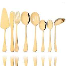 Dinnerware Sets Western 8Pcs Serving Cutlery Gold Set Buffet Catering Flatware Colander Spoons Fork Kitchen Silverware