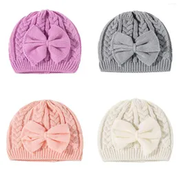 Accessoires pour cheveux Focusnorm 4 couleurs bébé filles garçons mignon chapeau tricoté avec nœud papillon Style doux bonnets de couleur unie chapeaux