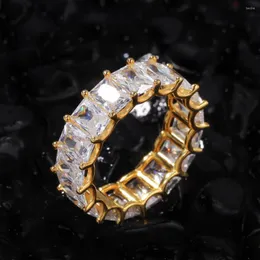 Pierłdy ślubne Bling Gold Big CZ Square Stone for Man Hip Hop Biżuterię Modną Modną Modną Zespół Pierścień Pierścień Kobiet Dziewczyna