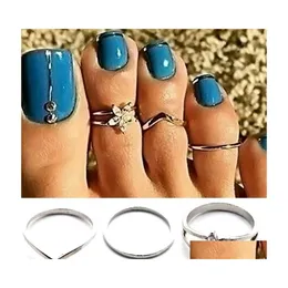 Pierścienie palce 3PCS Sier Set na plażę seksowną biżuterię do ciała kobiety upuszcza dostawa Dh4GM