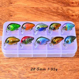 28 5mm 1 95g Crank Hook Hard Baits & Lures 12# Treble Hooks 10 Colors Mixed Plastic Fishing Gear 8 Pieces Box WHB-14234D