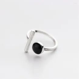 Cluster Rings Sole Memory Geometric Black Drip Glaze Circle Silver Color Female Resizable Opening SRI1012