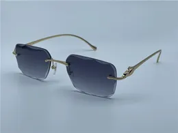 Gafas de sol vintage 563591 para hombre, diseño de lentes de corte sin marco, gafas retro de forma cuadrada, gafas UV400, lentes de color dorado claro