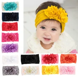 Double Lotus Fabric Flor Baby Girls Farda de cabeça Mãe Nó Nylon Kids Headwraps Acessórios de cabelo Photo adereços