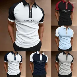الرجال Polos 2022 Men Polo Shirt Shirt Shirt Summer Letter Print Colors T-Shirt Tops Men's Lapel Zipper Casual