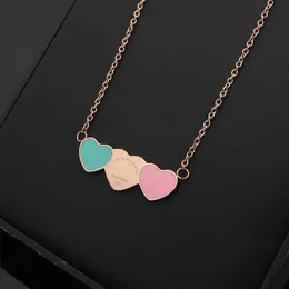 ingle peach heart necklace woman stainless steel blue pink green pendant luxury jewelry Valentine's Day Christmas gift wholesale with box