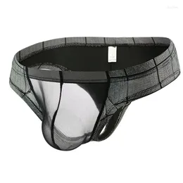 Underpants Sexy Gay Underwear Men's Briefs Bikini Slip Homme Faux Leather Transparent Mesh Penis Pouch Male Panties Cueca S-XXL