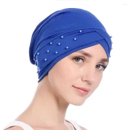 Abbigliamento etnico Donna Hijab Caps Musulmano Elastico Interno Hijab India Arabo Islam Moda Perline Turbante Cappello Musulman Femme Wrap Beanie Bonnet