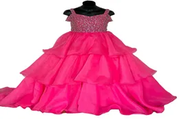 Pink Girl Pageant Dress 2023 Ballgown Beading Organza Straps Neck Little Kid F￶delsedag Formell festkl￤nning Toddler Teens Preteen 4389038