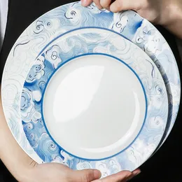 Plates 8Inch Chinese Dinner Plate Blue And White Porcelain Clouds Bone China Round Dish Fruit Salad Creative Dinnerware Dishes