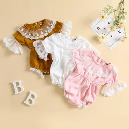 Rompers Infant Born Baby Girl Summer Jumpsuit Lace Short Sleeves Crew Neck Dot Bodysuit Outdoor Wear Sunsuit