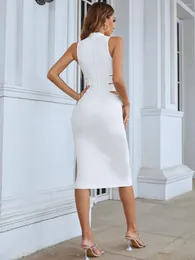2022 Designer White Bandage Bodycon Midi Dress For Women