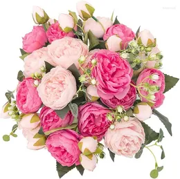 Decorative Flowers Artificial Arrangements Vintage Peony Lily Bouquets Faux Floral Decoration For Home Wedding Office Party Cemetery Decor