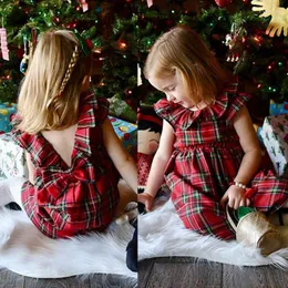 Flicka klänningar pudcoco ankomst baby barn bomullscheck prinsessklänning för flickor xmas festkläder sundress