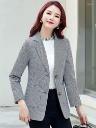 Frauen Anzüge Arbeit Büro Vintage Langarm Casual Single Button Frauen Plaid Blazer Breastered Einfache Kleidung Top 2022