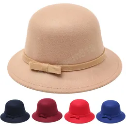 Varm ullfilt hattar f￶r kvinnor Bow Bucket Cap Elegant All-Match Bucket Caps inte deformerade fedoras m￶ssor