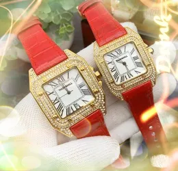 Drei Nadeln Leder Gürtel Uhr Frauen Männer Quadratische Römische Diamanten Ring Fall Japen VK Quarz Chronograph Großhandel Männer Vintage Kette armband Armbanduhr