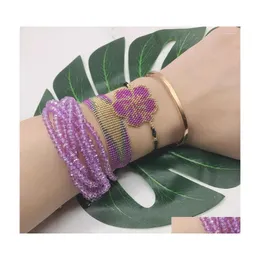 Perlenstrang Bluestar Frauen Miyuki Perlenarmband Lila Blume Pseras Mujer Moda Kristall Quaste Handgefertigter Schmuck Drop Lieferung Klammer Dh91N