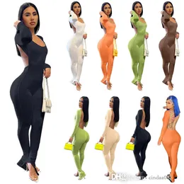 Designer Women Jumpsuits Slim Sexy Finger Suit Solid Color One Piece Pants Open Back Split Small Horn Rompers 7 Colours