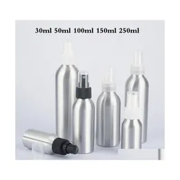 Bottiglie di imballaggio 30 ml 50 ml 100 ml 150 ml 250 ml Atomizzatore a spruzzo a nebbia fine in alluminio con tappo della pompa nero/bianco/trasparente 0407 Droplegame Drop Off dhuos