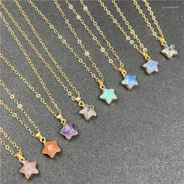 Pendant Necklaces Gilded Pentagram Necklace For Men Women Natural Reiki Crystal Stone Star Shape With Gold Plating Chains Neckalce Jewelry