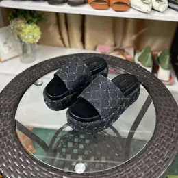 Üst düzey kaliteli platform sandaletler kadın terlik işlemeli tuval moda tasarımcısı slaytlar kızlar 60mm tuval kutu ve toz çantaları ile kaplı Eur 35-46