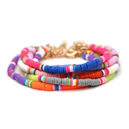 Strand Boho Polimer Clay Discs Beads Łańcuch przedłużenia Summer Heishi Bracelets Kobiety biały różowy wielokolorowy afrykańska biżuteria surfingowa
