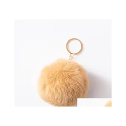 Kluczowe pierścienie 8 cm Pompom Biecian samochód złota Łańcuchy kolorów pompons Fake Faux Rabbit Fur Charms Chain DIY POM POM BALLS KLEYRING BAG P DHEDU