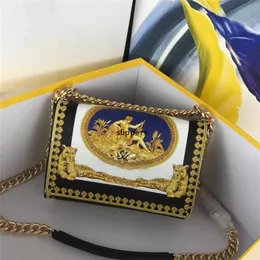 Designer Luxury Palazzo Synthetic Black bag Yellow Black Leopard Tribute Boroque ChainWomens Crossbody Messenger bags Size 25-18-2660