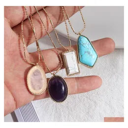 Pendant Necklaces Fashion Natural Stone White Turquoise Necklace Gold Metal Pink Purple Crystal Howlite For Women Jewelry Drop Deliv Dh6Qq