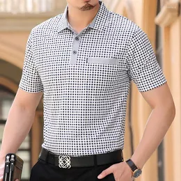 Herren Polos Thoshine Marke Männer Sommer Polo Shirts 95% Viskose Business Stil Männlich Plaid Dot Shirt Smart Kausalen Camisa Drehen-unten Kragen