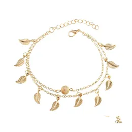 Неклеты Sier Gold Double -Layer Tassel Bracelets Bracelets Beach Foot Chain Модные украшения для женщин K3408 Drop Deliver