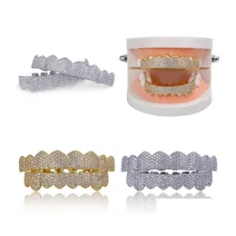 Grillz Dental Grills Hip Hop Mens DiamondDientes Grillz Teeth Gold sier Luxury DesignerアイスアウトヒップホップラッパーメンファッションジュエリーDH1TE