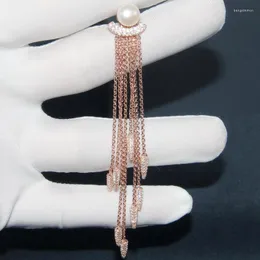 Dangle Küpeler Baoyocn 1 Parça Moda Pure 925 Sterlling Gümüş Tek Başak Tassel Uzun Damla Küpe Pave Kübik Zirkonya Taşları Kadın