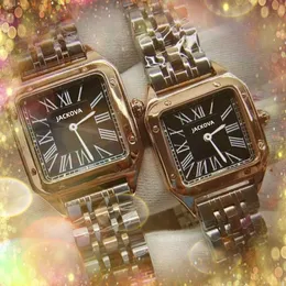 Couple quartz fashion mens womens watches auto date square two pins roman dial watch fine stainless steel belt tank series calendar Trend Business wristwatch gifts