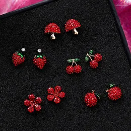 스터드 귀걸이 자연 크리스탈 체리 사과 꽃 으로맨틱 한 달콤한 단순한 여성 레드 후크 패션 보석