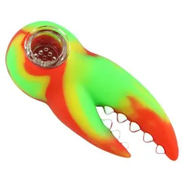 Crab Forceps Claws Tongs Shape Pipes Colorful Silicone Herb Tobacco Oil Rigs Glass Hole Filter Bowl Portable Handpipes Smoking Cigarette Hand Holder Tube DHL