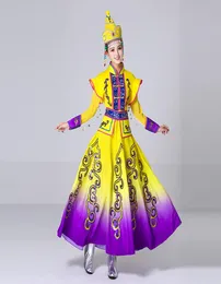 Сценическая одежда для певцов длинная монгольская костюма танцевальная одежда этническая платья меньшинства китайская выступление народная танцевальная одежда 4874678
