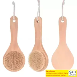 Dry Bath Body Brush Back Scrubber Antislip Short Wooden Handle Natural Bristles Shower Exfoliating Massager