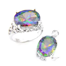 Andra smyckesupps￤ttningar LuckyShine Rings Pendanta Oval Rainbow Natural Mystic Topaz Gems 925 Sterling Sier Plated for Women Zircon S Drop Dh6Sr