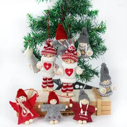 Juldekorationer 2st Xmas Angel Girl Hanging Doll Sticked Wool Felt Par Pendant Tree Ornament Home Navidad Year Decoration