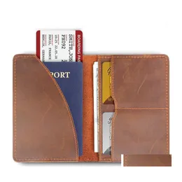 Storage Bags Genuine Leather Passport Er Men Wallet Id Case Vintage Male Holder For Slim Document Crazy Horse Drop Delivery Home Gar Dhqmq