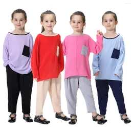 Ropa étnica para niños musulmanes, conjuntos de 2 uds., Tops para niños y pantalones harén, trajes para niñas, bata, Kimono, Jubah, Oriente Medio islámico