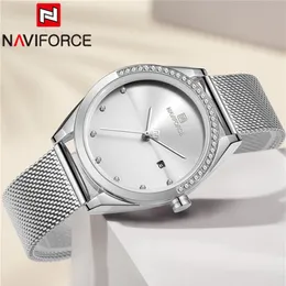 Naviforce Women Watch Top Silver Ladies Wristwatch Mesh rostfritt stål armband klassisk mode kvinnlig klocka 5015253h